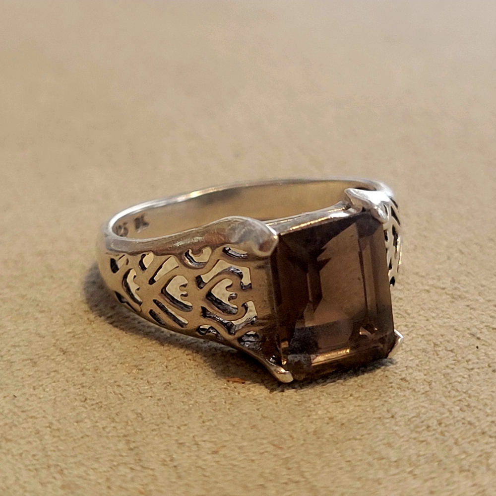 Smokey topaz sterling silver ring, size 9.5